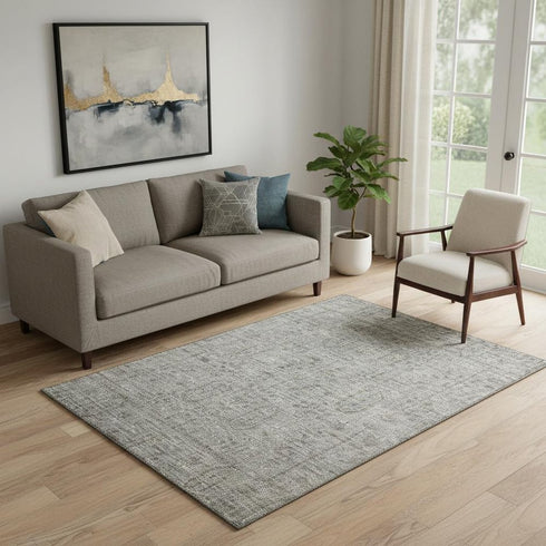 5' X 8' Granite Gray And Silver Southwestern Washable Area Rug With UV Protection