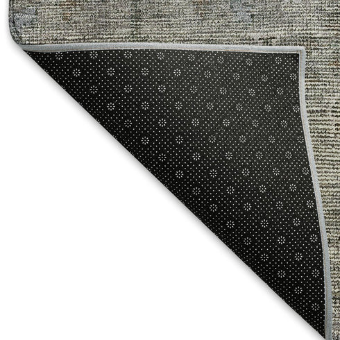 8' Granite Gray And Silver Southwestern Washable Round Rug With UV Protection