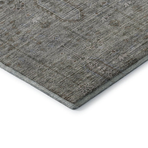 8' Granite Gray And Silver Southwestern Washable Round Rug With UV Protection