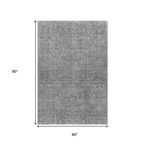 5' X 8' Gray And Silver Southwestern Washable Area Rug With UV Protection