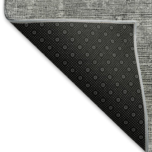 8' Gray And Silver Southwestern Washable Round Rug With UV Protection