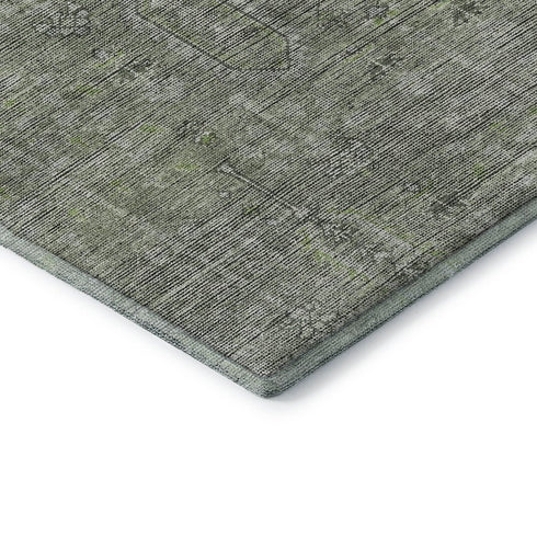 8' Green And Gray Southwestern Washable Round Rug With UV Protection