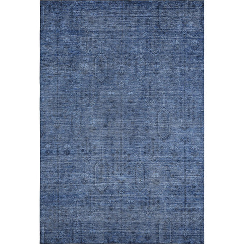 5' X 8' Navy Blue And Gray Southwestern Washable Area Rug With UV Protection