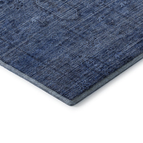 5' X 8' Navy Blue And Gray Southwestern Washable Area Rug With UV Protection