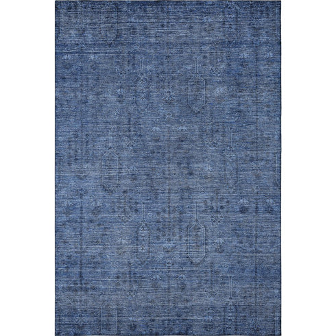 5' X 8' Navy Blue And Gray Southwestern Washable Area Rug With UV Protection