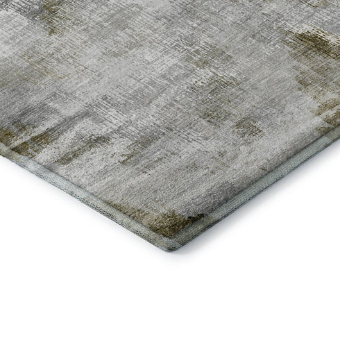 8' Taupe Gray And Brown Abstract Washable Round Rug With UV Protection