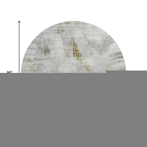 8' Taupe Gray And Brown Abstract Washable Round Rug With UV Protection