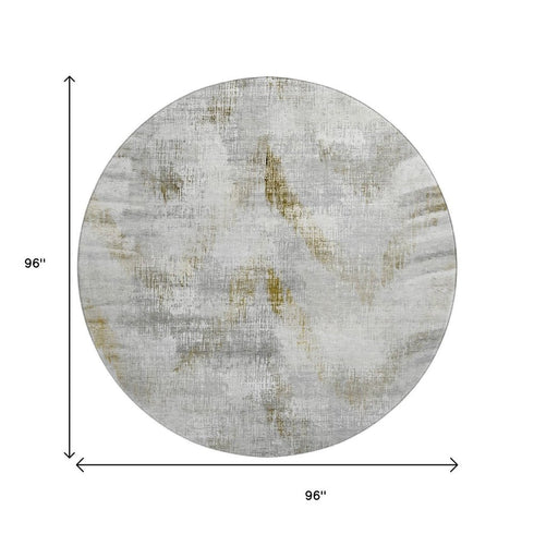 8' Taupe Gray And Brown Abstract Washable Round Rug With UV Protection