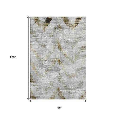8' X 10' Taupe Gray And Brown Abstract Washable Area Rug With UV Protection