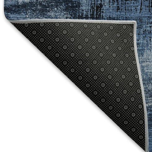 5' X 8' Blue Ivory And Charcoal Abstract Washable Area Rug With UV Protection