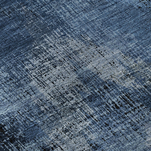 5' X 8' Blue Ivory And Charcoal Abstract Washable Area Rug With UV Protection