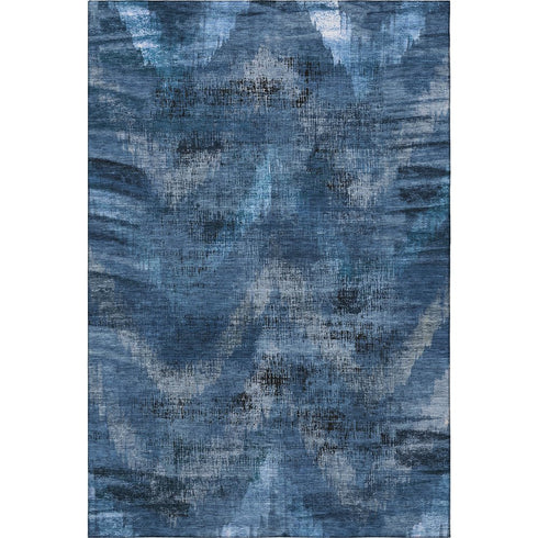 5' X 8' Blue Ivory And Charcoal Abstract Washable Area Rug With UV Protection