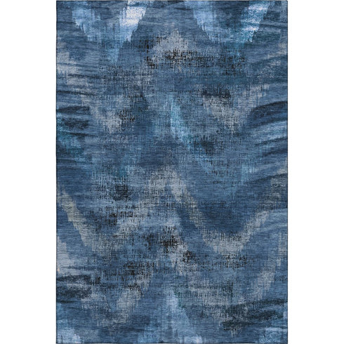 8' X 10' Blue Ivory And Charcoal Abstract Washable Area Rug With UV Protection