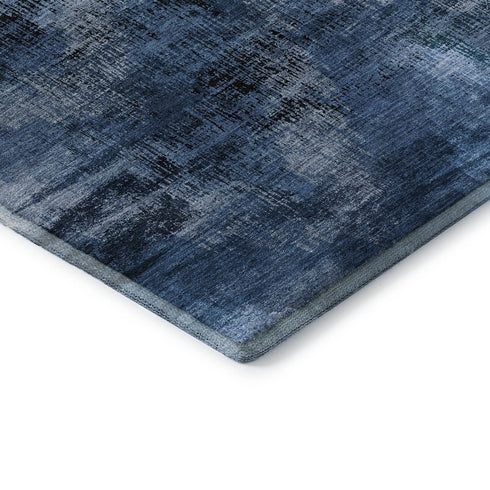 8' X 10' Blue Ivory And Charcoal Abstract Washable Area Rug With UV Protection