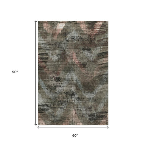 5' X 8' Brown Salmon And Gray Abstract Washable Area Rug With UV Protection
