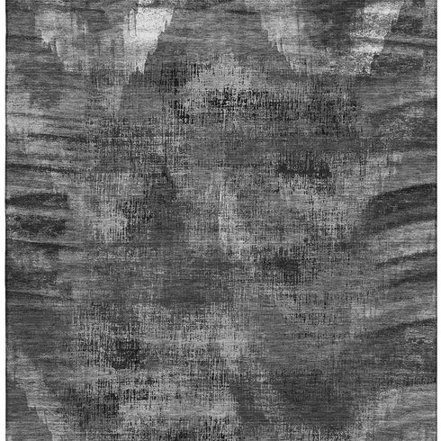 5' X 8' Gray And Silver Abstract Washable Area Rug With UV Protection