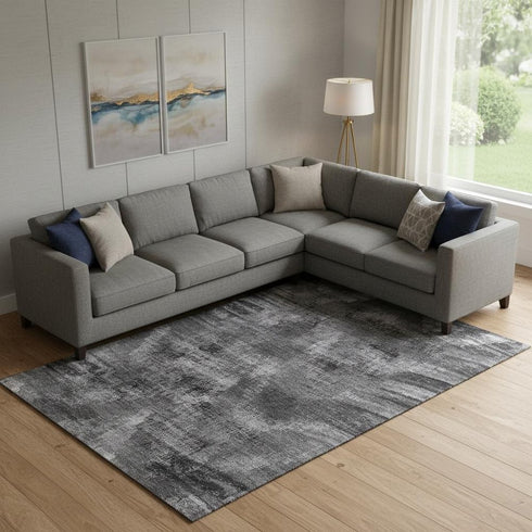 9' X 12' Gray And Silver Abstract Washable Area Rug With UV Protection