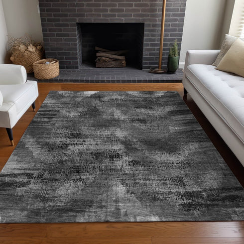 9' X 12' Gray And Silver Abstract Washable Area Rug With UV Protection