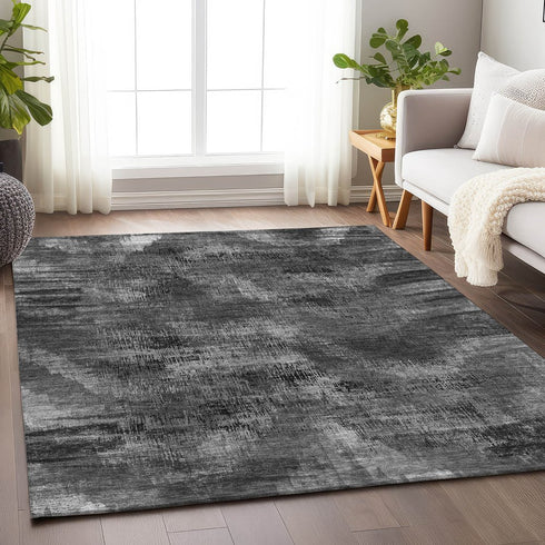9' X 12' Gray And Silver Abstract Washable Area Rug With UV Protection