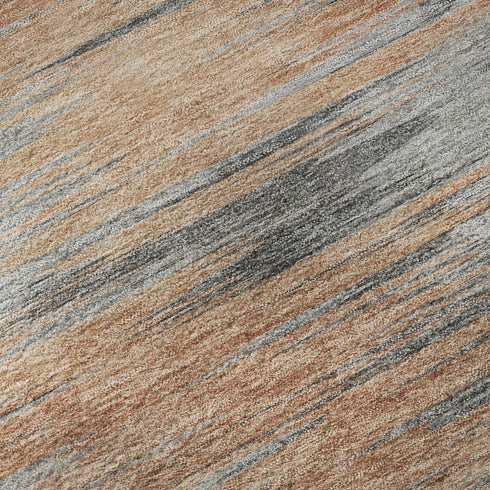 8' Salmon And Gray Abstract Washable Round Rug With UV Protection