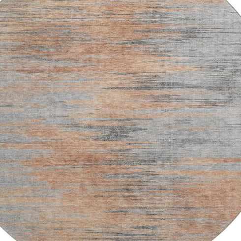 8' Salmon And Gray Abstract Washable Round Rug With UV Protection