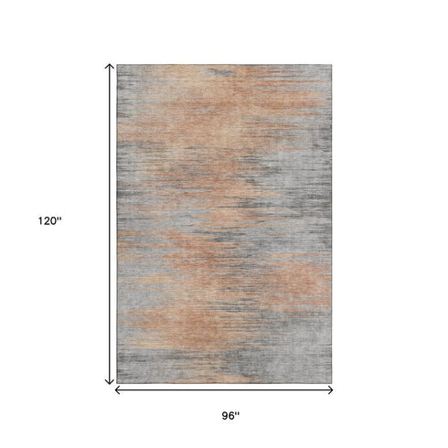 8' X 10' Salmon And Gray Abstract Washable Area Rug With UV Protection