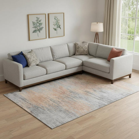 8' X 10' Salmon And Gray Abstract Washable Area Rug With UV Protection
