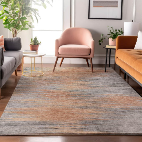 8' X 10' Salmon And Gray Abstract Washable Area Rug With UV Protection
