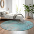 8' Teal And Gray Abstract Washable Round Rug With UV Protection