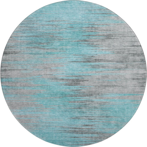 8' Teal And Gray Abstract Washable Round Rug With UV Protection