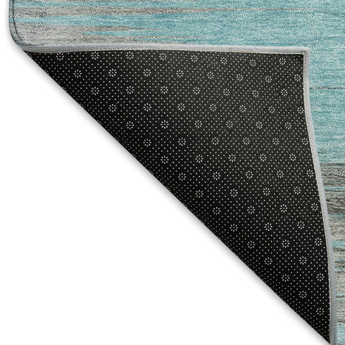 8' Teal And Gray Abstract Washable Round Rug With UV Protection