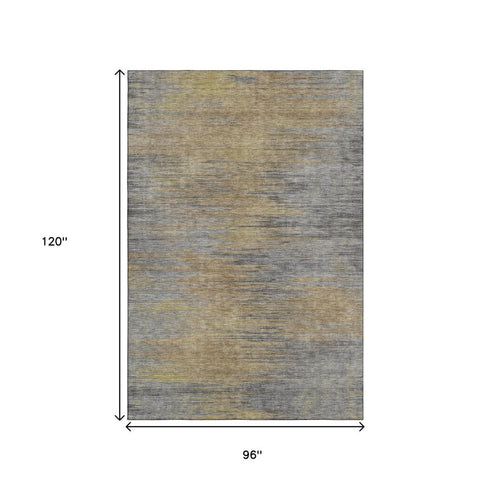 8' X 10' Brown Gold And Taupe Abstract Washable Area Rug With UV Protection