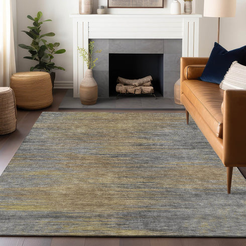 8' X 10' Brown Gold And Taupe Abstract Washable Area Rug With UV Protection