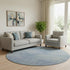 8' Denim Blue And Ivory Abstract Washable Round Rug With UV Protection