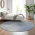 8' Denim Blue And Ivory Abstract Washable Round Rug With UV Protection