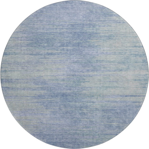 8' Denim Blue And Ivory Abstract Washable Round Rug With UV Protection