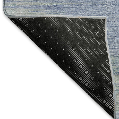 8' Denim Blue And Ivory Abstract Washable Round Rug With UV Protection
