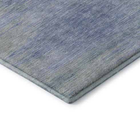 8' Denim Blue And Ivory Abstract Washable Round Rug With UV Protection