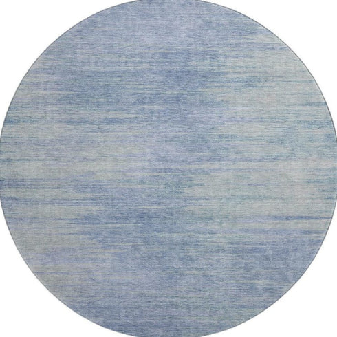 8' Denim Blue And Ivory Abstract Washable Round Rug With UV Protection