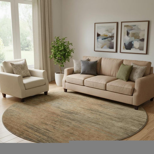 8' Terra Cotta Gray And Beige Abstract Washable Round Rug With UV Protection