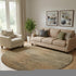 8' Terra Cotta Gray And Beige Abstract Washable Round Rug With UV Protection