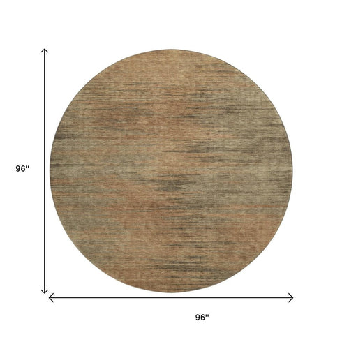 8' Terra Cotta Gray And Beige Abstract Washable Round Rug With UV Protection