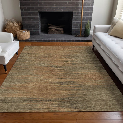 9' X 12' Terra Cotta Gray And Beige Abstract Washable Area Rug With UV Protection