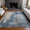 8' X 10' Navy Blue Beige And Taupe Abstract Washable Area Rug With UV Protection