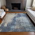 8' X 10' Navy Blue Beige And Taupe Abstract Washable Area Rug With UV Protection