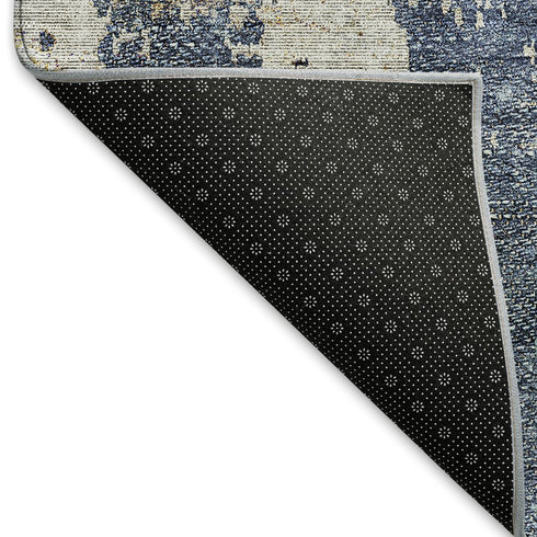 8' X 10' Navy Blue Beige And Taupe Abstract Washable Area Rug With UV Protection