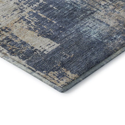 8' X 10' Navy Blue Beige And Taupe Abstract Washable Area Rug With UV Protection