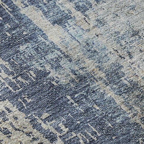 8' X 10' Navy Blue Beige And Taupe Abstract Washable Area Rug With UV Protection