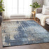 8' X 10' Navy Blue Beige And Taupe Abstract Washable Area Rug With UV Protection