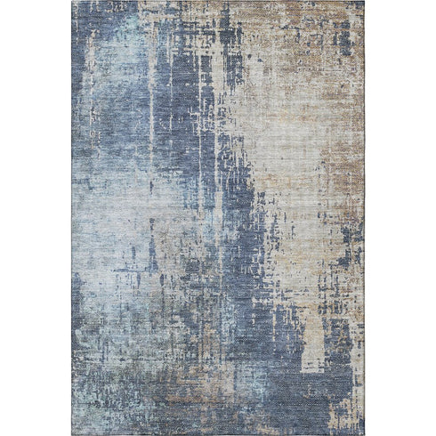 8' X 10' Navy Blue Beige And Taupe Abstract Washable Area Rug With UV Protection